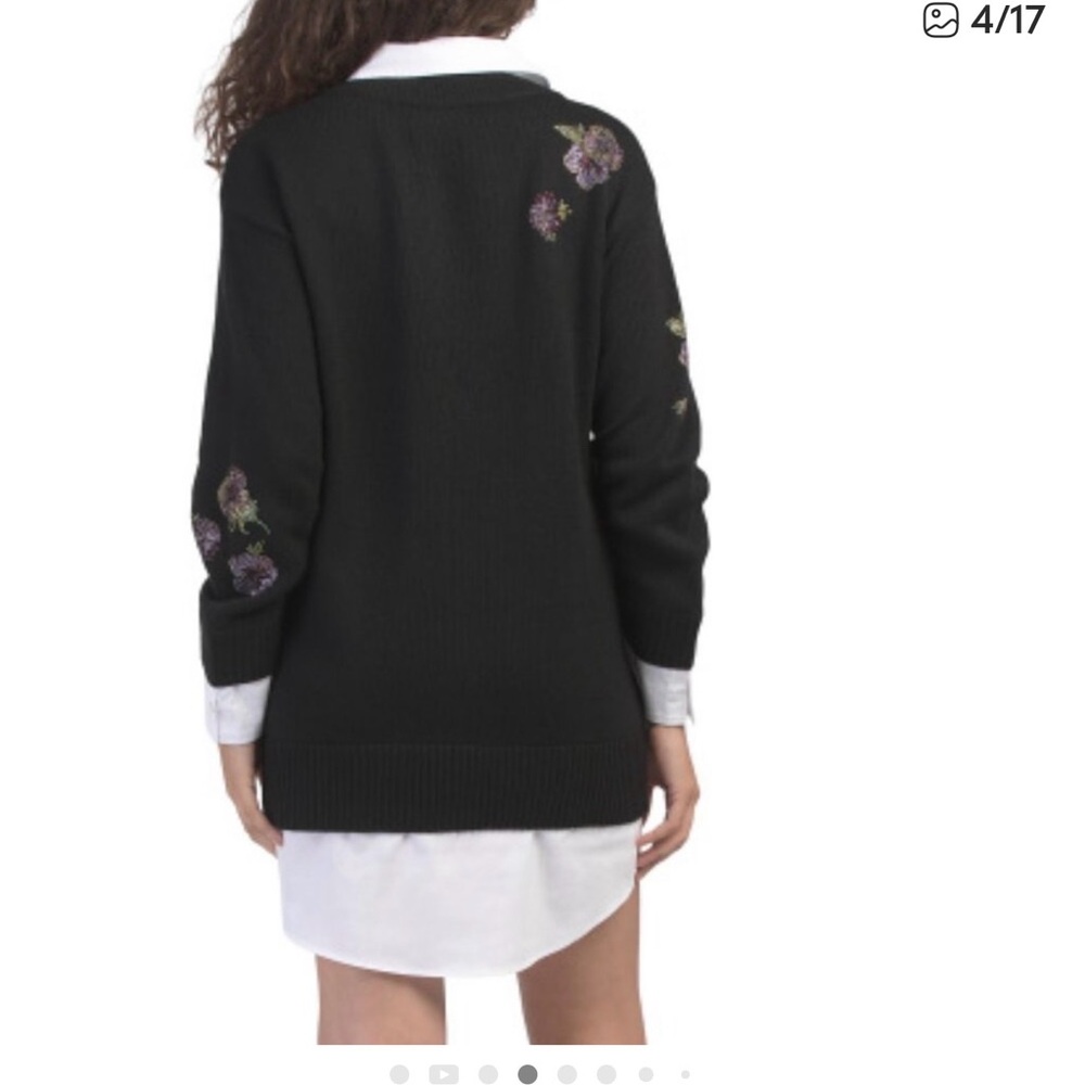 New! Cinq a sept embroidered Floral V-Neck Sabrina Sweater Dress - Picture 3 of 5